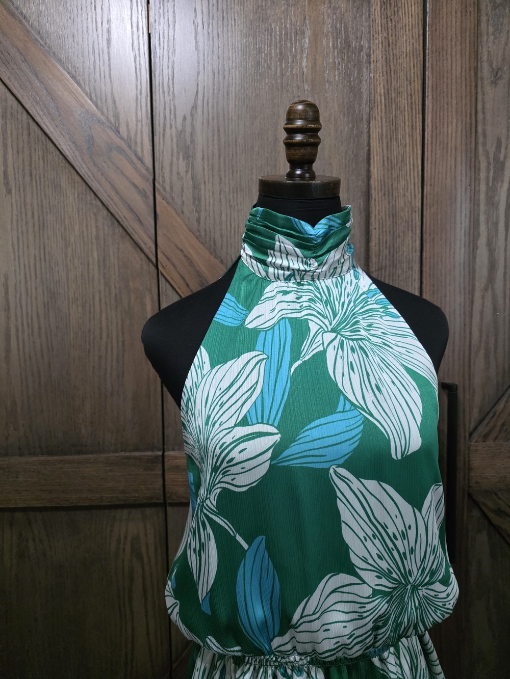 Ramy Brook Emerald Green Floral Halter Mini Dress - Picture 2 of 4
